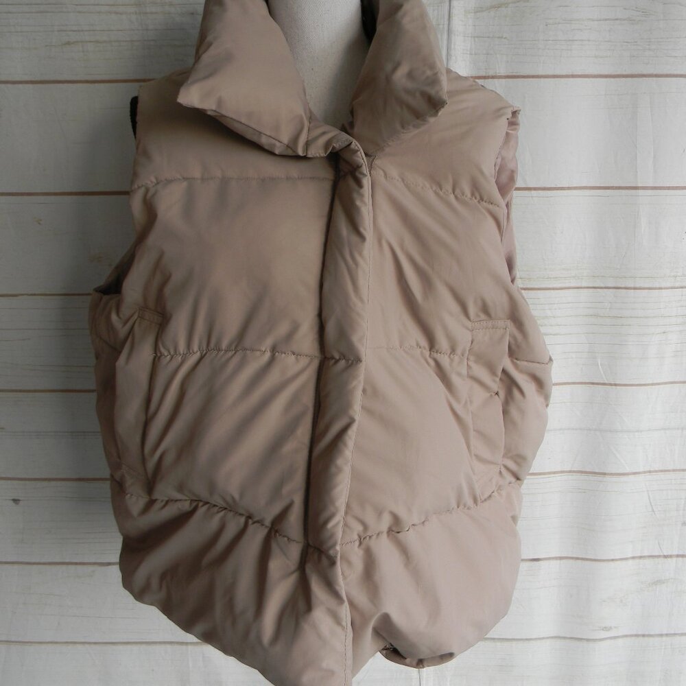 Go.G.G Women's Stand Collar Pocketed Crop Puffer Vest  Oat/TAN SZ XXL